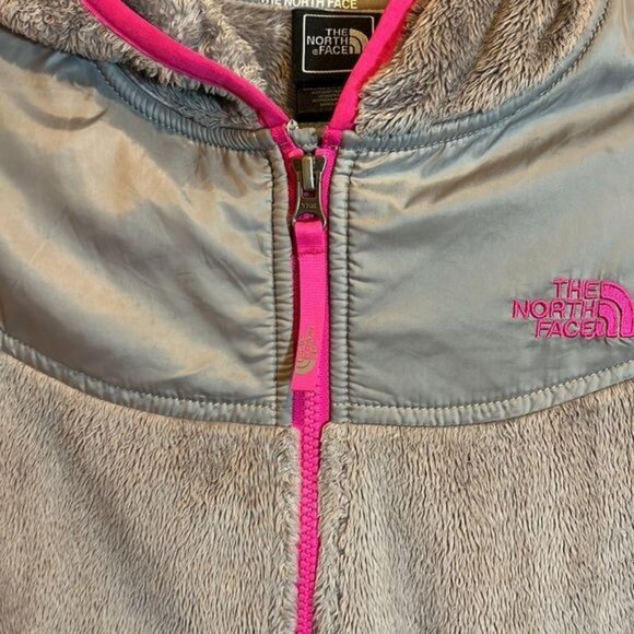 THE NORTH FACE OSO HOODIE GIRLS size large 14/16 grey with bright pink accents - Picture 8 of 15